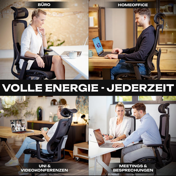 VALKENSTOL M6 Ergonomischer Bürostuhl 150 KG [Grosse Menschen, MESH-Sitz] Bürostuhl Ergonomisch für langes bequemes Sitzen und fokussierteres Arbeiten - Chefsessel Bürostuhl Bürosessel Office Chair