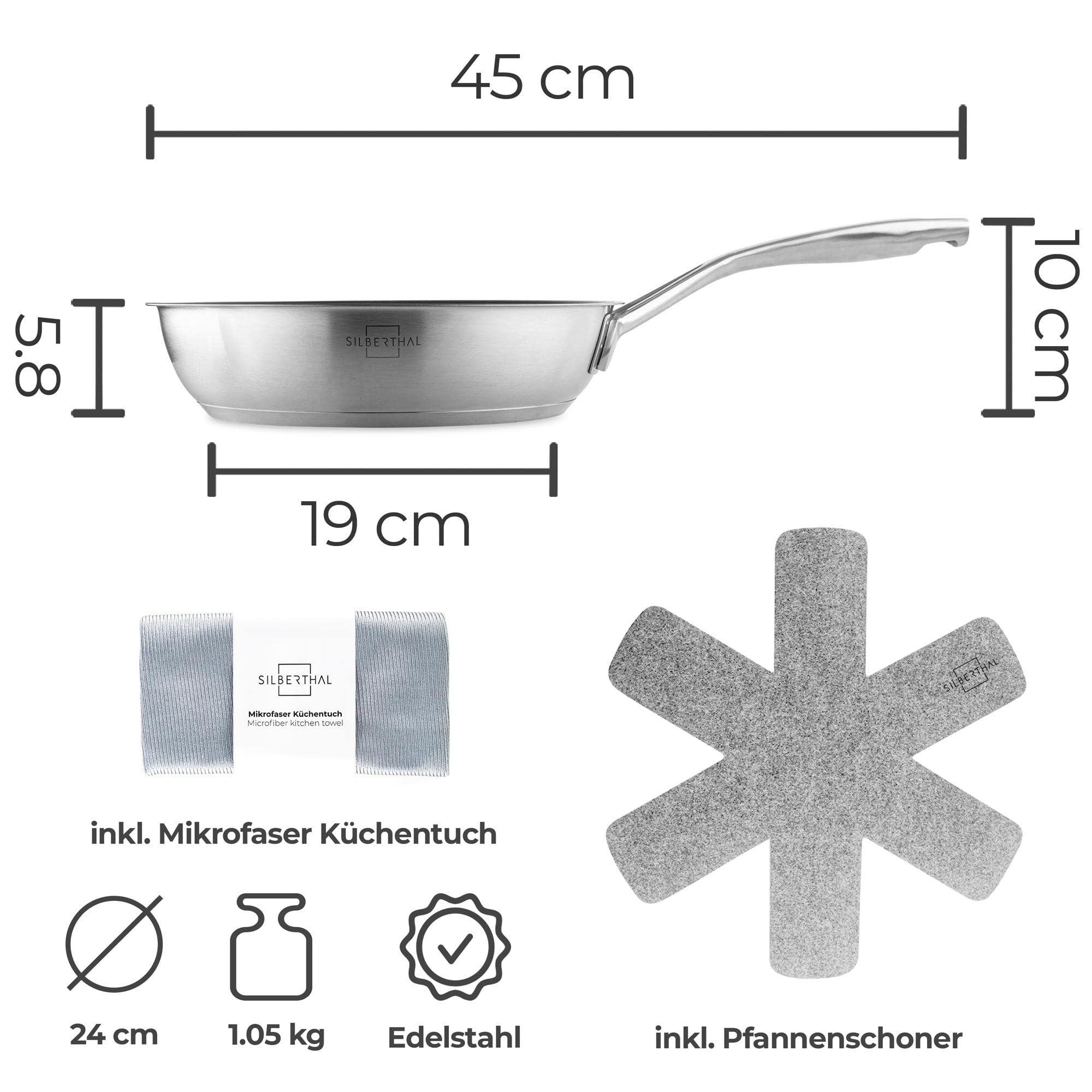 SILBERTHAL Induktion Pfannen Set - Bratpfannen 2er Set - Induktionsgeeignet - 28cm & 24cm - Edelstahl - Beschichtet