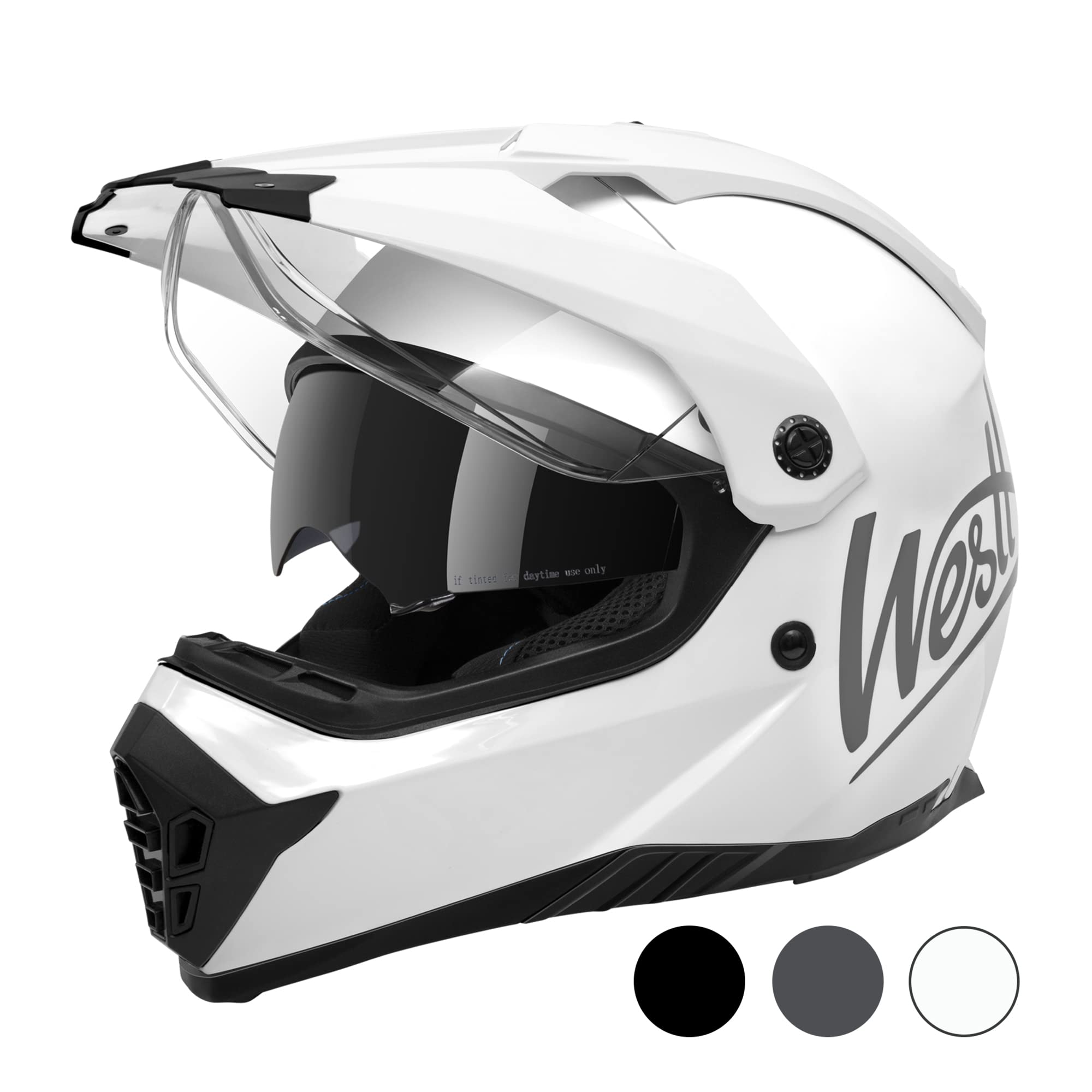 Westt Motocross Helm Fullface MTB Motorradhelm Integralhelm Crosshelm Helm Motorrad MTB Enduro Quad Helm Motorrad mit Doppelvisier Sonnenblende Herren Damen ECE DOT Zertifiziert, weiß, M (57-58 cm)