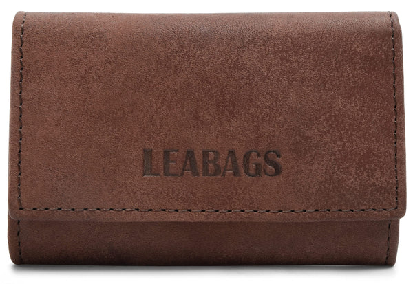 LEABAGS Leder Schlüsseletui Damen & Herren I Premium Schlüsselring I Autoschlüsselanhänger I Schlüsselanhänger I Geschenkidee I 10 x 7 x 2 cm Nature Dunkelbraun