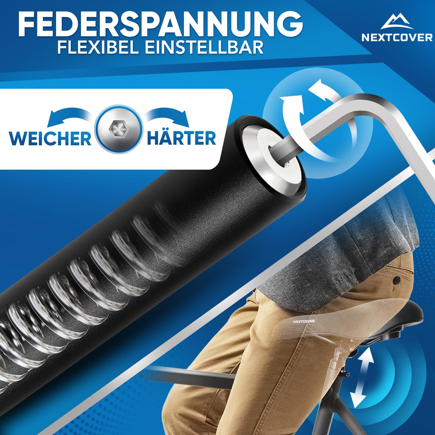 NEXTCOVER® Sattelstütze gefedert mit 31.6mm Durchmesser und [Comfort-Spring] Technologie I gefederte Sattelstütze, Sattelstange, Federsattelstütze, Sattelfederung