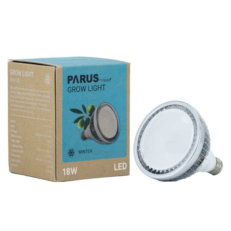 Parus by Venso GrowLight Winter E27 LED Pflanzenlampe 18W 140°, Venso Ecosolutions Vollspektrum LED Überwinterungslampe Pflanzenlampe LED Vollspektrum, LED Birne, Vollspektrum E27 Pflanzenlampe Birne