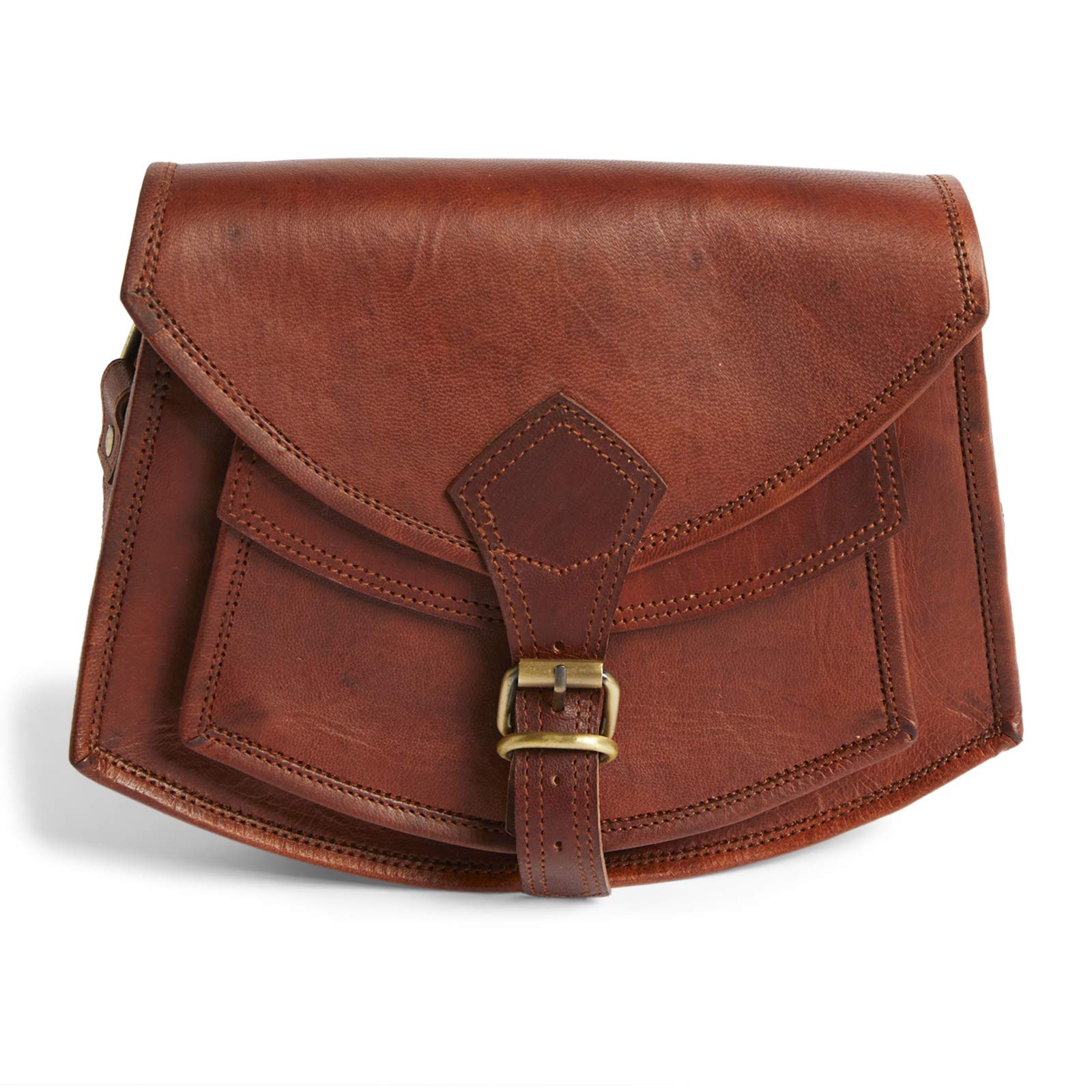 Leather Lane 'Frederica' Handtasche Echtes Leder Vintage Schultertasche für Damen Retro Design Ledertasche Umhängetasche Naturleder Braun L