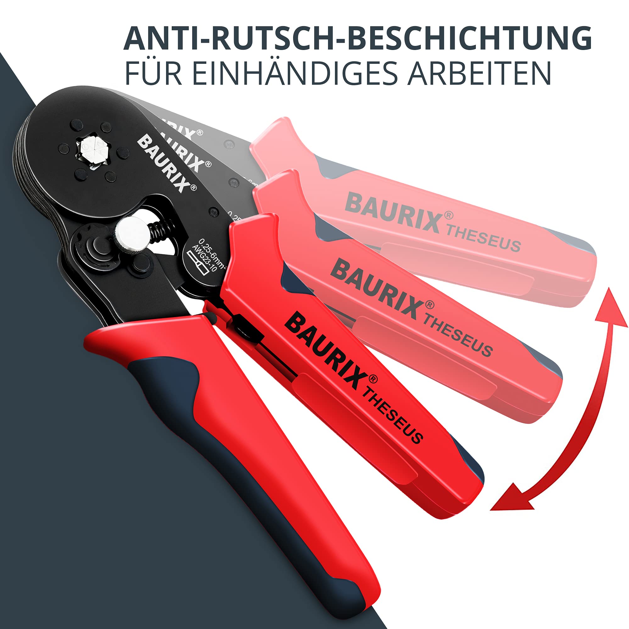 BAURIX® Sechskant Crimpzange mit 2000 Aderendhülsen Set I [0,25-6mm²] Aderendhülsenzange selbsteinstellend I Krimpzange, Crimpzangen, Crimp Zange