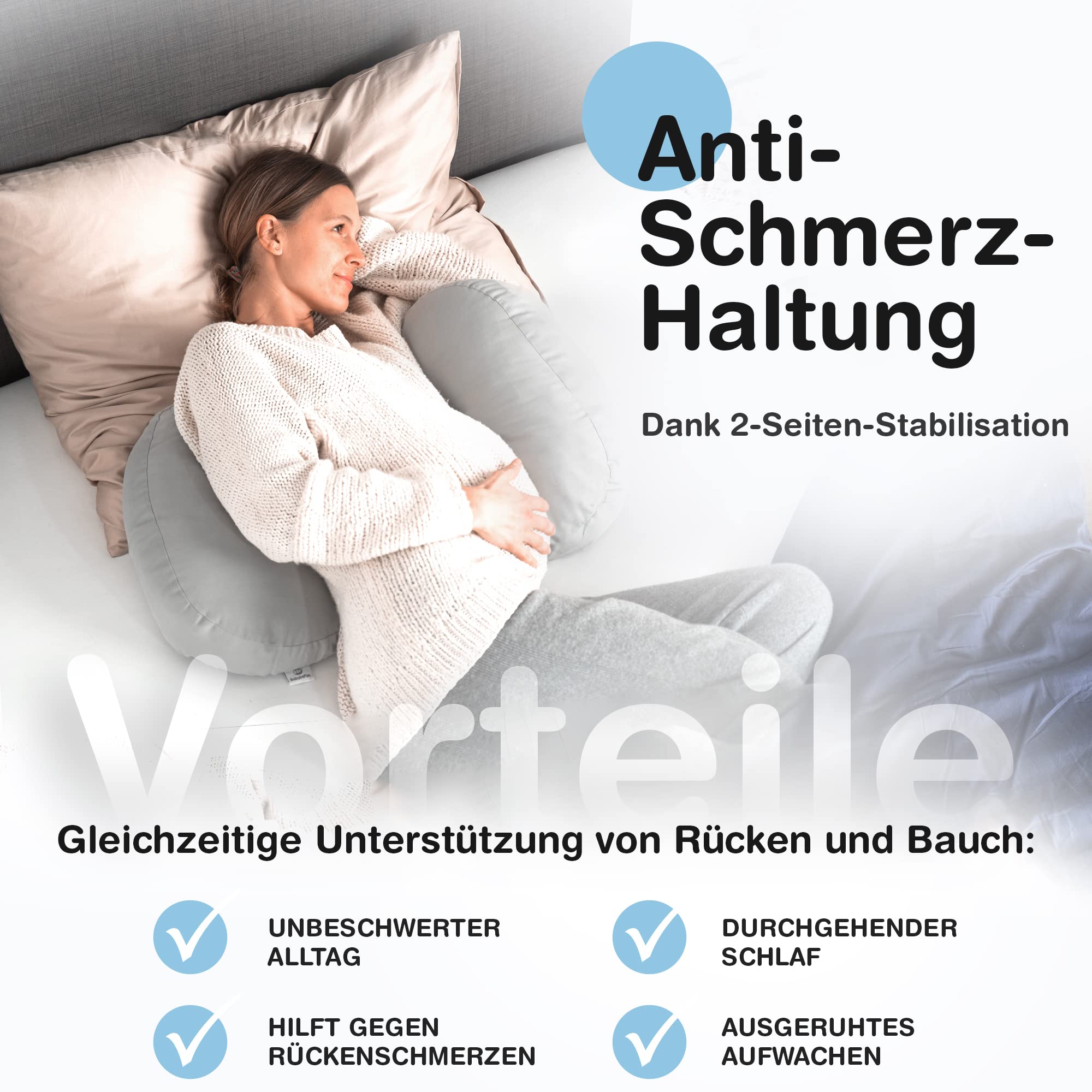 BabybeFun Schwangerschaftskissen mit waschbarem Stillkissenbezug | Seitenschläferkissen gegen Rückenschmerzen als Geschenkidee für werdende Mütter Pregnancy Pillow hellgrau; Farbe wählen..