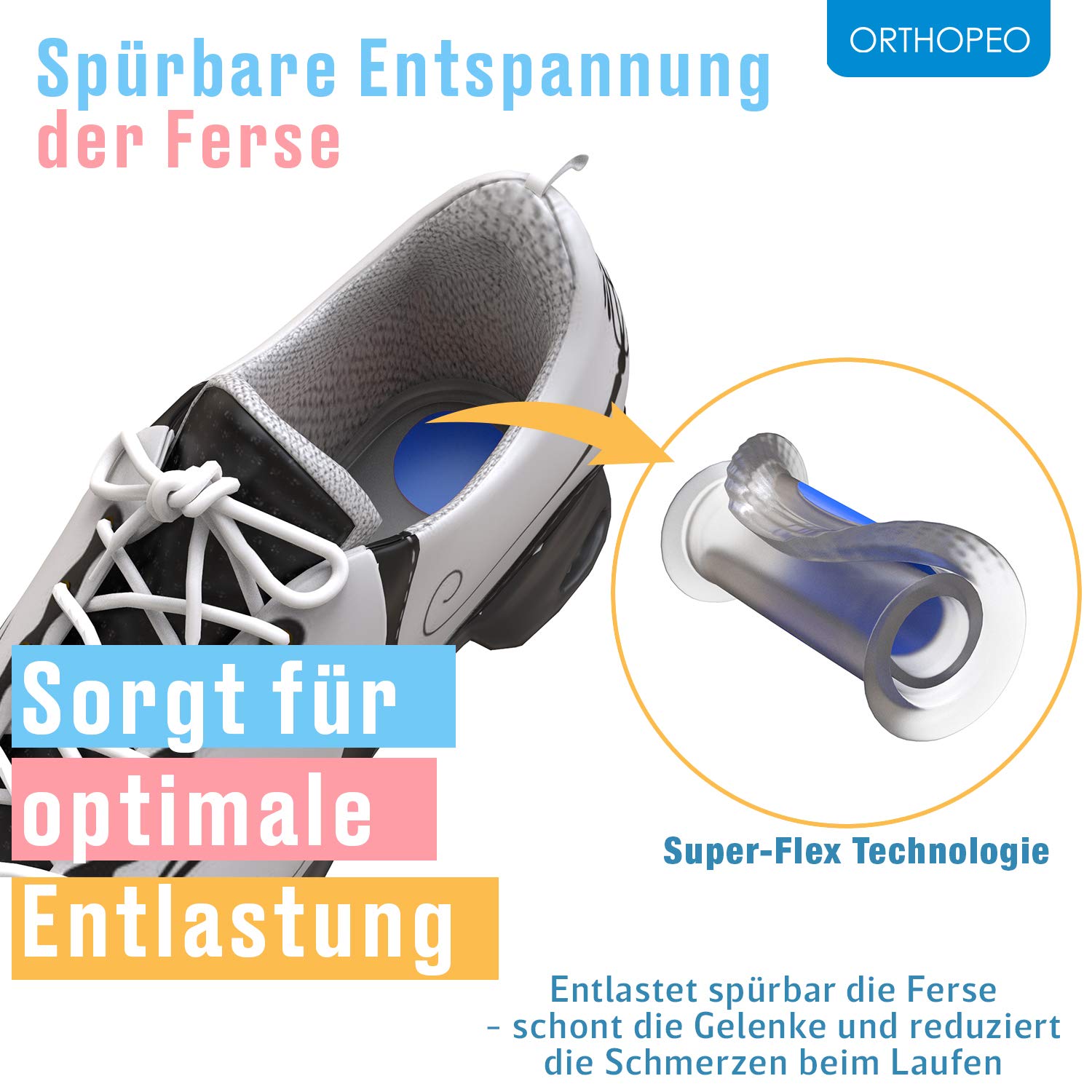 ORTHOPEO Premium Fersensporn Einlagen I Fersenpolster I Fersenkissen für Schuhe I Gel Silikon Einlagen Fersensporn Herren I 2 Paar Geleinlagen für die Ferse I Orthopädische Gelkissen I L10.8 cm B 7 cm