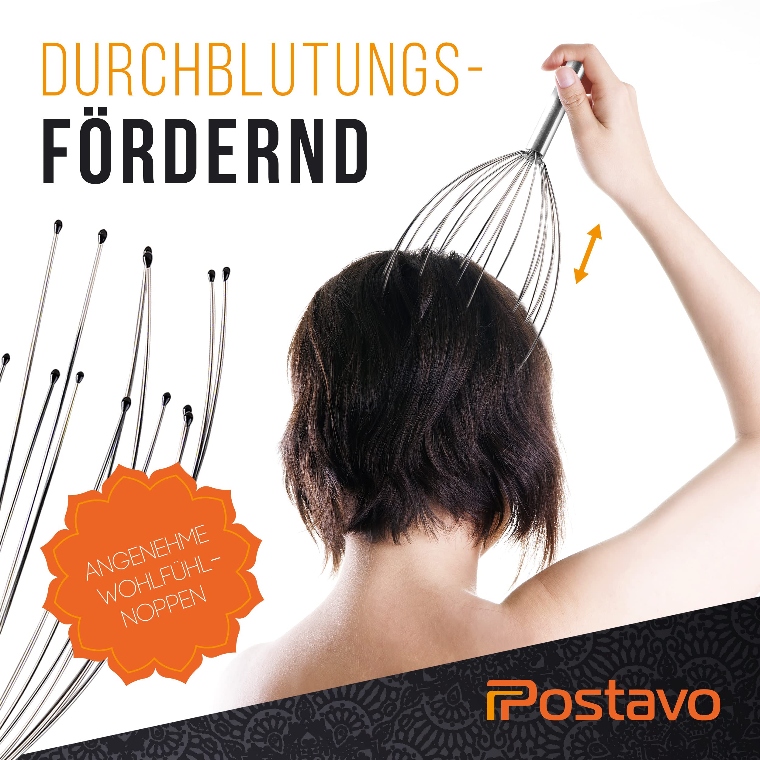 Postavo [ORIGINAL] Kopfmassage Spinne - Kopfmassagegerät mit 20 Fingern - Für perfekte Entspannung & eine bessere Durchblutung - Kopfhaut Massagebürste mit ergonomischen Griff aus Edelstahl