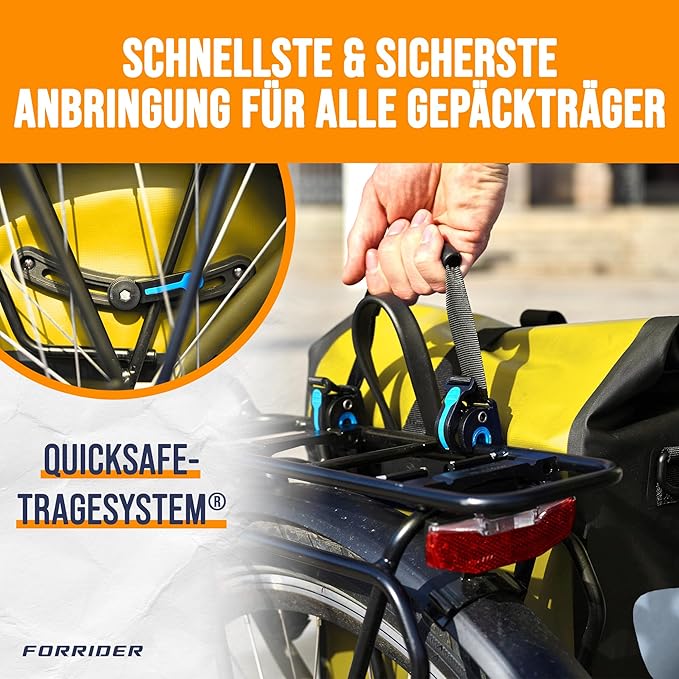 Forrider Fahrradtasche Wasserdicht für Gepäckträger [22L Volumen] mit Schultergurt | Gepäckträgertasche | Einzel | Fahrrad Tasche Packtasche hält an jedem Gepäckträger