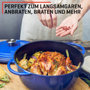 Uno Casa Blau Emaillierter Dutch Oven Gusseisen Topf - Dutch Oven 6 Liter Bräter mit Deckel, Langlebig, Natürliche Antihaft-Emaille-Beschichtung, Dutch Oven Set mit Silikongriffen und Untersatz