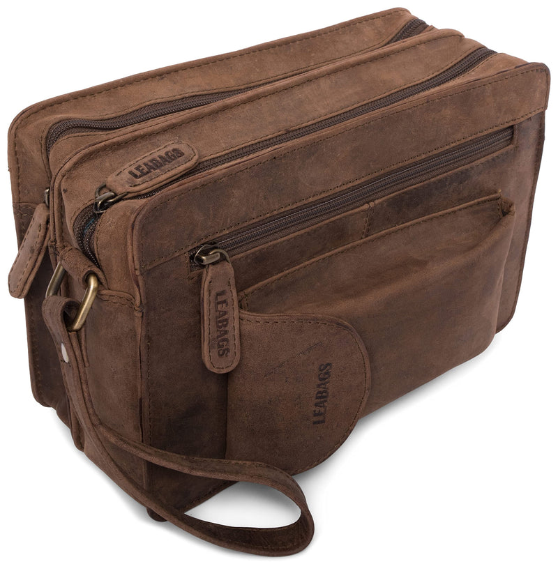 LEABAGS Leder Umhängetasche Herren & Damen I Messenger Bag mit Schultergurt I Schultertasche I Arbeitstasche I Tragetasche I Handtasche I Echtleder Tasche I Nature Dunkelbraun