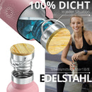 Trinkflasche Edelstahl mit Strohhalm, Infuser + 3 Deckel: BPA-frei, Auslaufsicher, Kohlensäure geeignet - Wasserflasche Fahrrad Thermosflasche Isoliert Isolierflasche Sport Wasser Flasche Kinder Tee