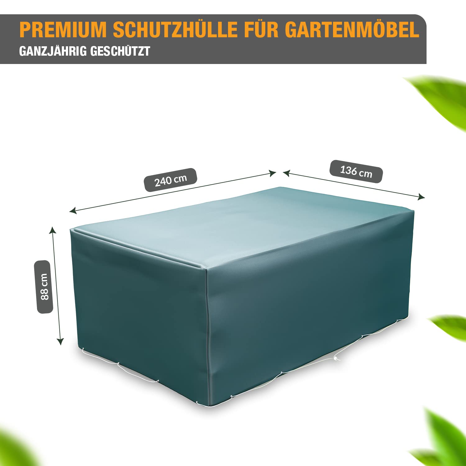 Kronenburg Abdeckung für Gartenmöbel winterfest - rechteckig 240 x 136 x 88 cm in grün - Schutzhülle wasserdicht für Möbelsets, Sitzgruppen, Sitzgarnituren, Tisch & Stühle