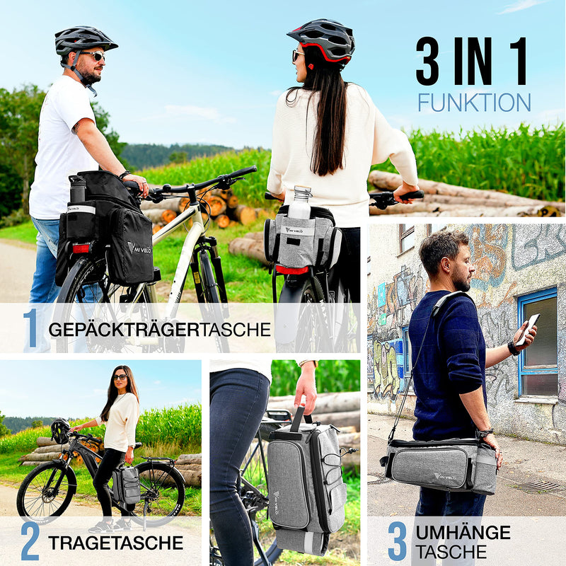 MIVELO - Fahrradtasche für Gepäckträger - Gepäckträgertasche Fahrrad - erweiterbar auf 20L - wasserabweisend - 20L grau