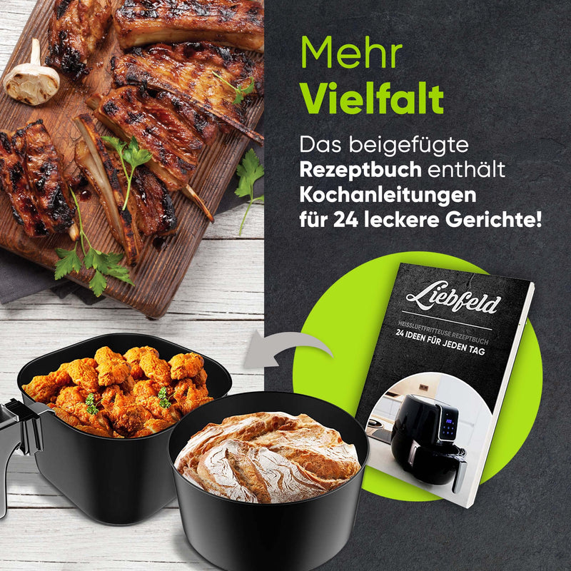 ﻿﻿Liebfeld Heißluftfritteuse XXL (5,3L) - 1800W Airfryer Heißluft Fritöse Friteuse - Abnehmen durch Kochen ohne Fett & Öl - Inkl. Heissluft Air Fryer, Frittierkorb, Backform