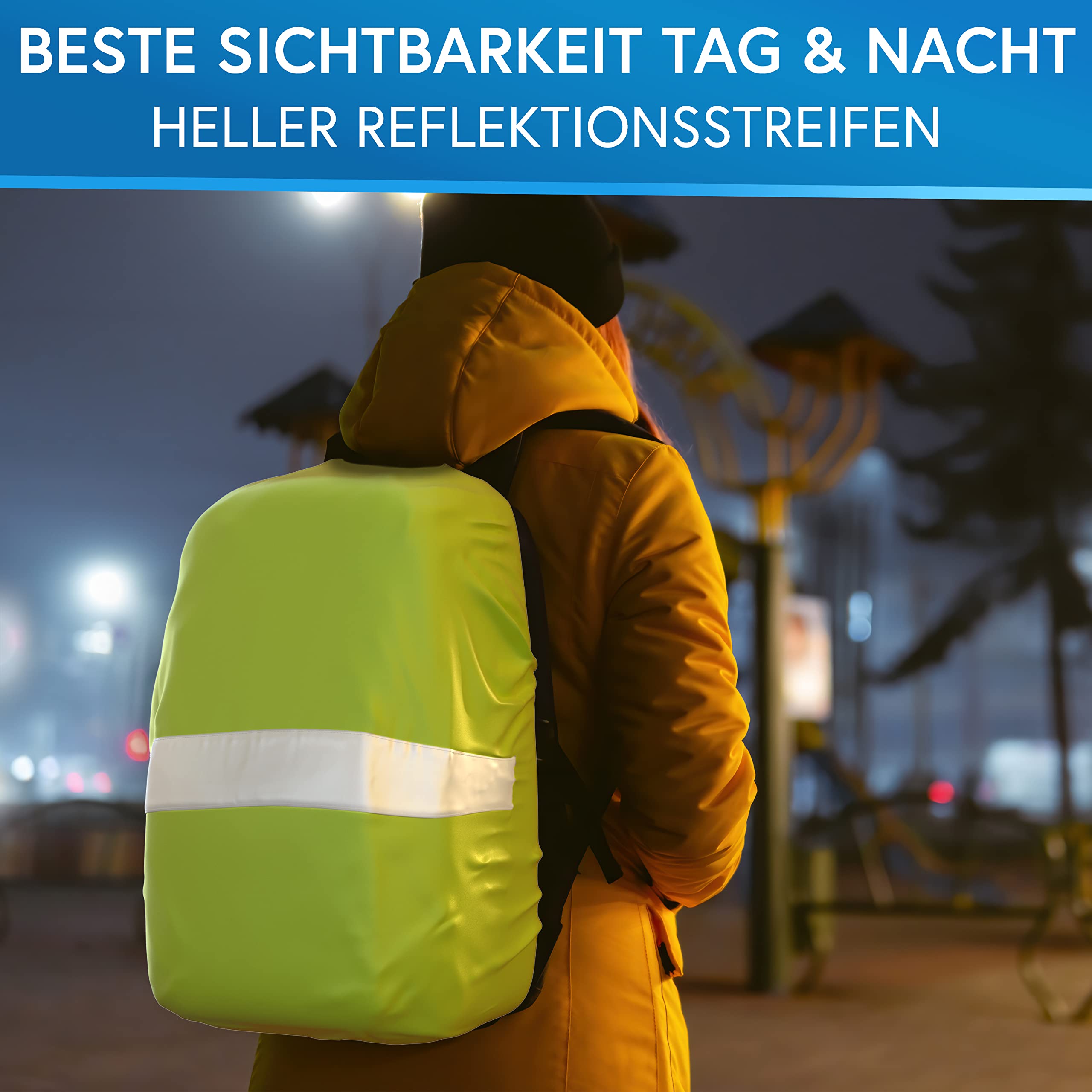 Nextcover® NEU Universeller Regenschutz für Rucksack & Schulranzen [AquaShield] I 100% Wasserdichter Rucksack Regenschutz für effektiven Schutz vor Nässe I Rucksack Überzug Reflektierend I Regenhülle