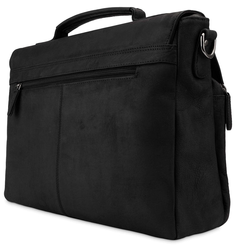 LEABAGS Leder Aktentasche Herren & Damen I Echtleder Laptoptasche bis 15 Zoll I Umhängetasche mit Schultergurt I Schultertasche I Messenger Bag I Arbeitstasche I Lehrertasche I Nature Schwarz