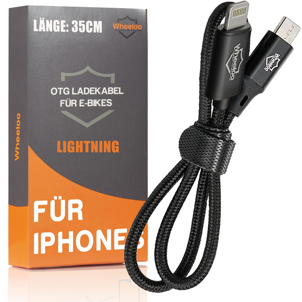 Wheeloo Ebike Ladekabel für iPhone oder USB C I für Bosch Intuvia, Kiox, Nyon (alt) E-Bike Display I Micro USB zu Lightning oder USBC Fahrradcomputer I für Handy Navigation I OTG Funktion