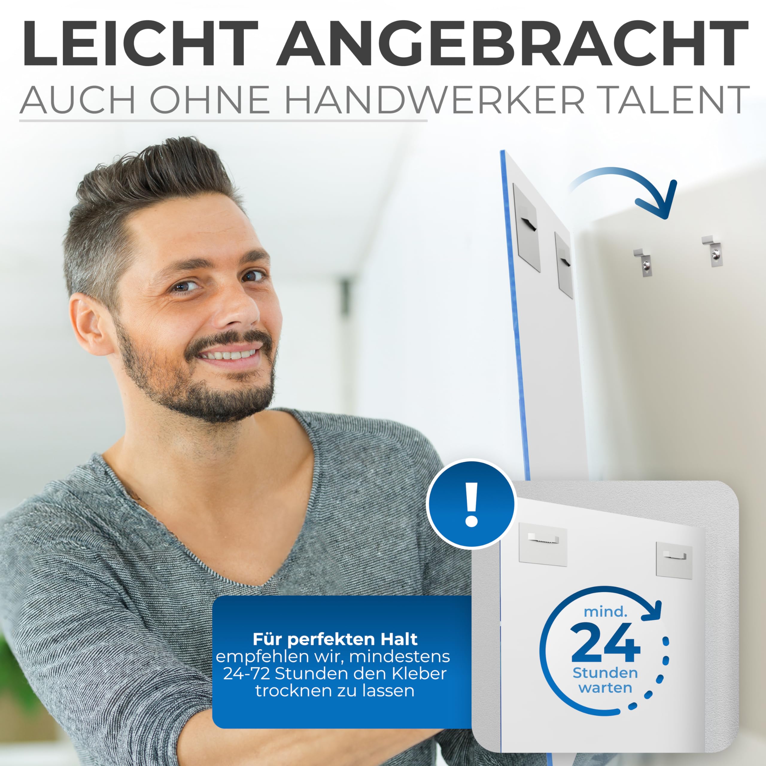 PEARWAY™ - Alu Dibond und Acrylglas Aufhängung - [4er Set] - extra starker 3M Kleber - bis zu 8kg - Befestigungsset zum Aufhängen für Bilder oder Spiegel