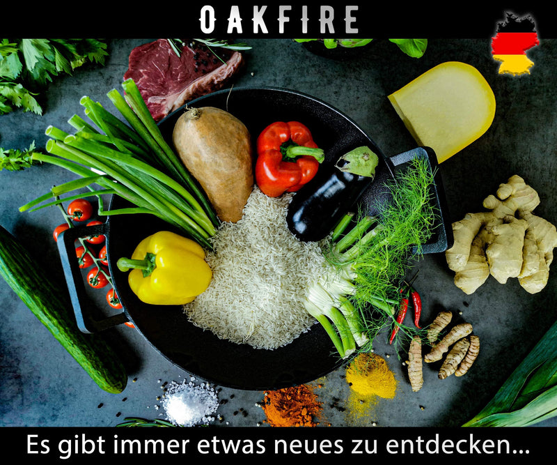 Oakfire Wok Gusseisen 36cm Groß Induktion, Grill Wok Gusseisern mit Non-Stick Patina