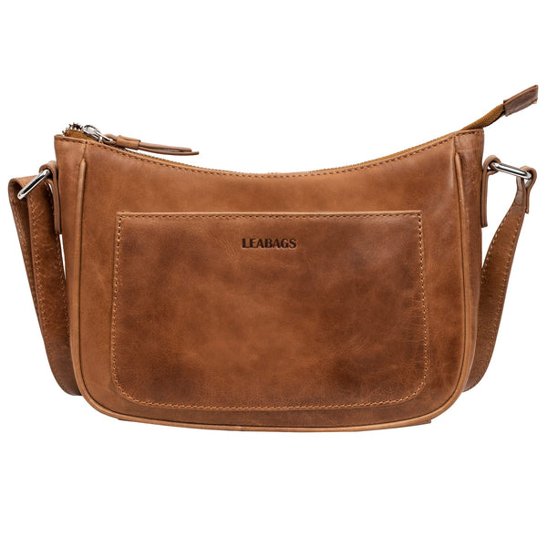 LEABAGS Kairo Umhängetasche I Echtes Leder I Handtasche für Damen I Schultertasche I 28x8x18 cm I Shopper Whiskey