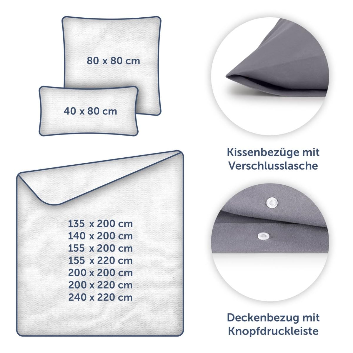 Blumtal Bettwäsche 135x200 cm & Kissenbezug 80x80 cm - Bettbezüge aus Atmungsaktivem Mikrofaser, Superweiches Bettbezug Set, Oeko-Tex Zertifiziert, 2teilig - Anthrazit