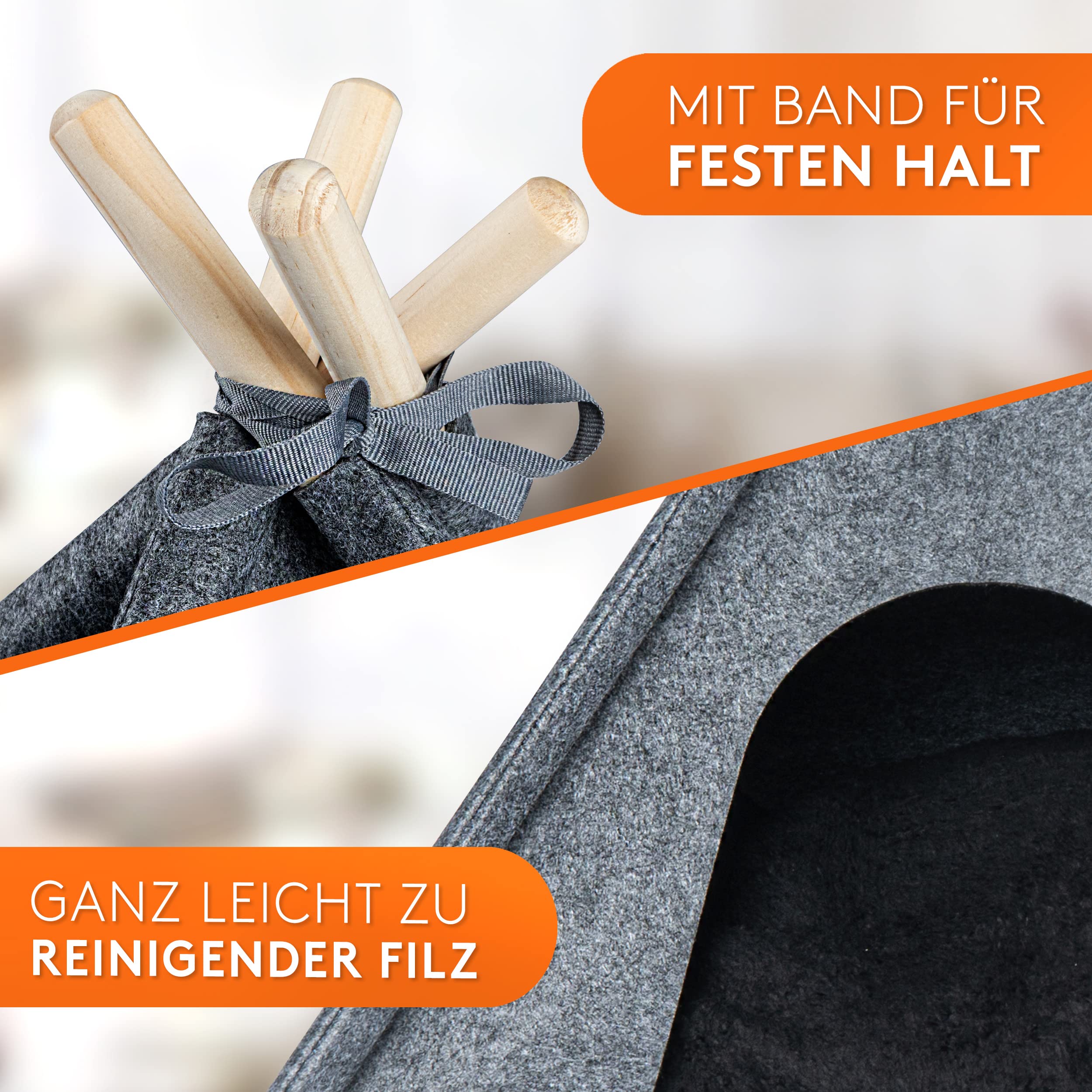 NAPFINO - Gemütliche Hundehöhle & Katzenhöhle - Angenehme Hundehütte Indoor aus Filz - Hundezelt mit weichem Kissen & Anti Milben Bezug - Für Balkon, Garten & Wohnzimmer - Inkl. Spielzeug (Größe S)