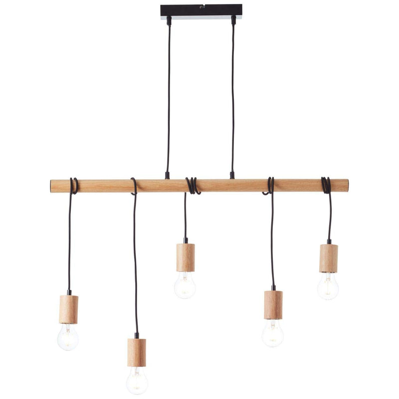 Brilliant Lampe Jenji Pendelleuchte 5flg holz hell/schwarz | 5x A60, E27, 40W, geeignet für Normallampen (nicht enthalten) | Kabel kürzbar