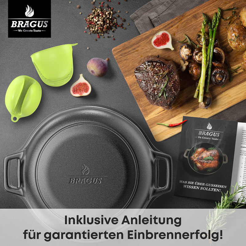 Gusseisen Topf 2in1 mit Grillpfanne/Deckel, Ø26cm, 4,6 L Casserole perfekt zum Brot backen oder Garen, Schmortopf Induktionsgeeignet, Gusseisen Bräter