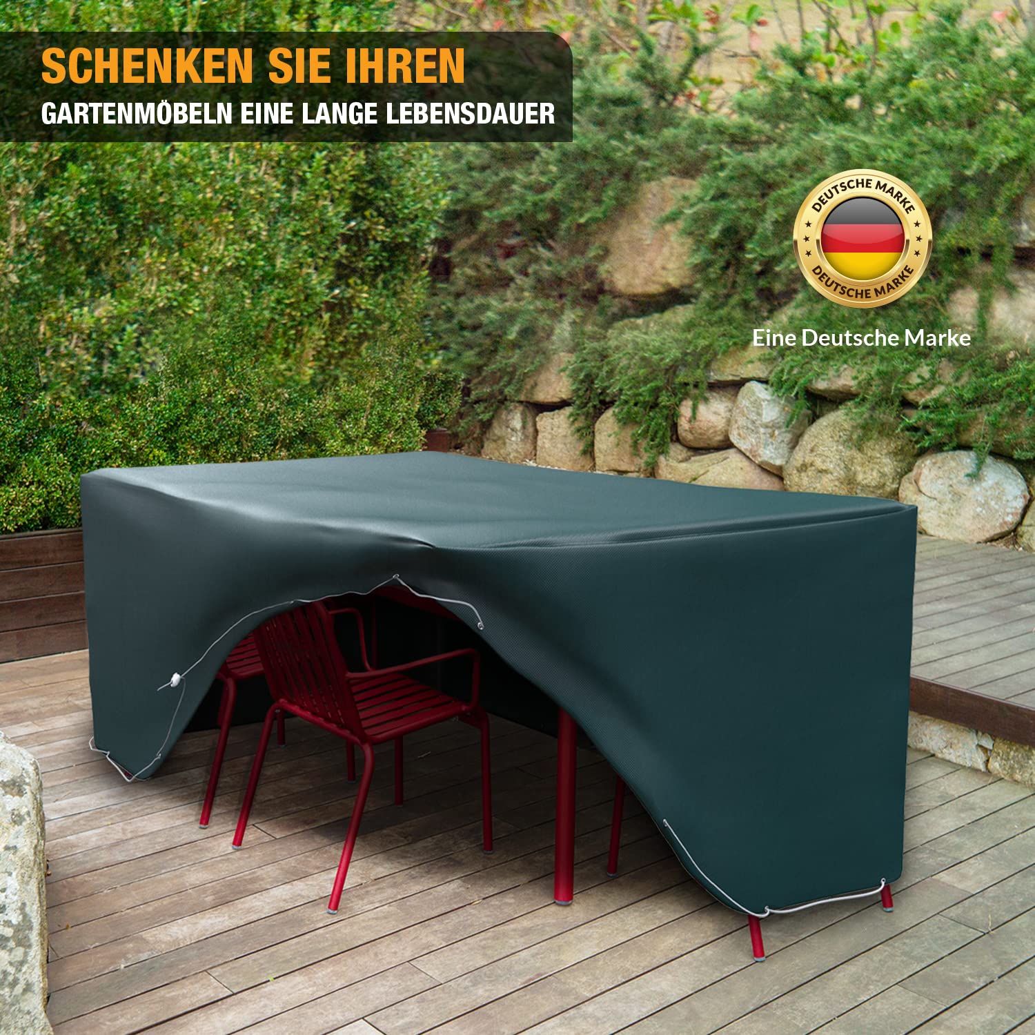 Kronenburg Abdeckung für Gartenmöbel winterfest - rechteckig 240 x 136 x 88 cm in grün - Schutzhülle wasserdicht für Möbelsets, Sitzgruppen, Sitzgarnituren, Tisch & Stühle