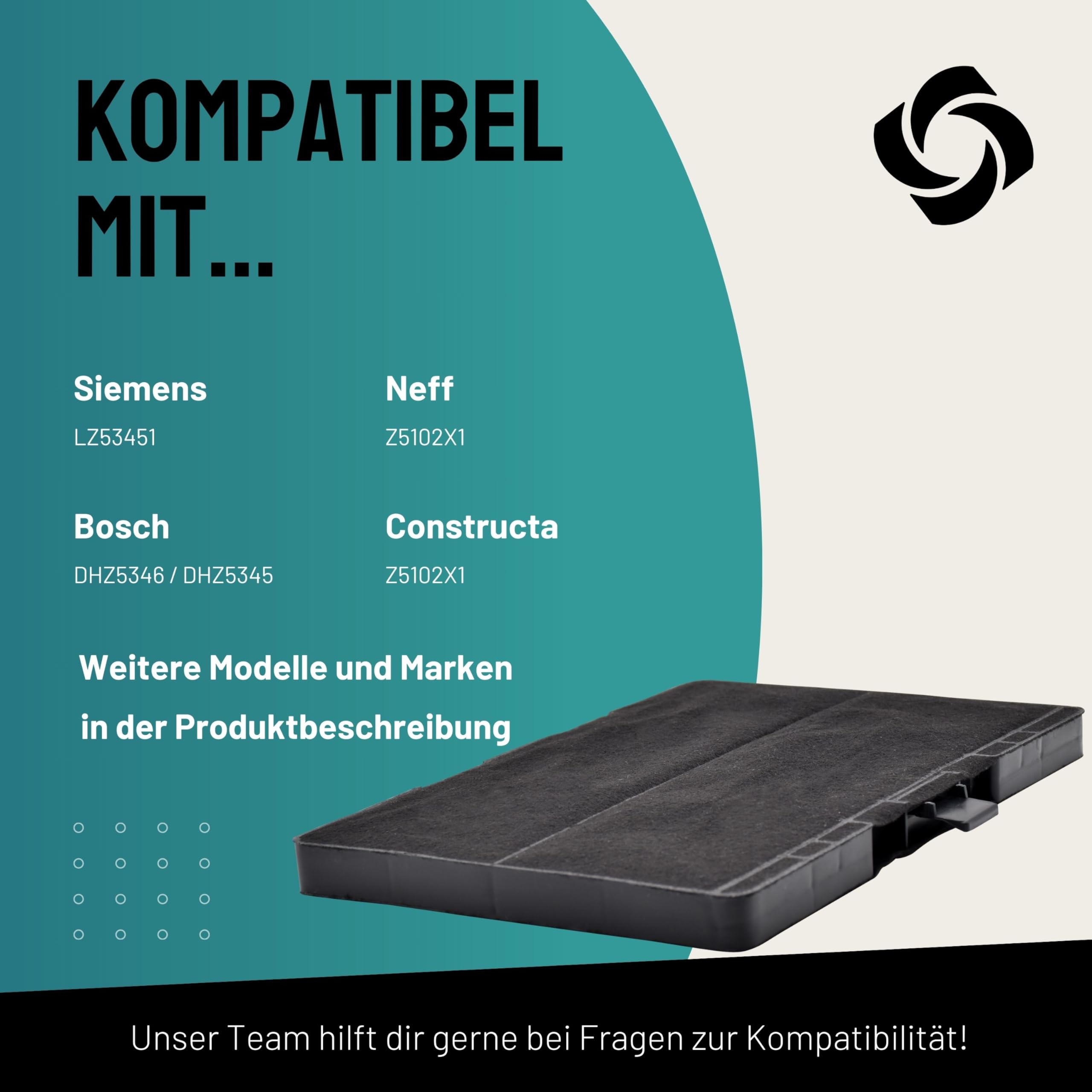 FilterBase® Aktivkohlefilter passend für Bosch 11026771, 00705432, 17002192, 00703606, DHZ5346 DHZ5345 | Siemens LZ53451 | Neff Constructa Z5102X1 (320 x 240 x 22 mm)