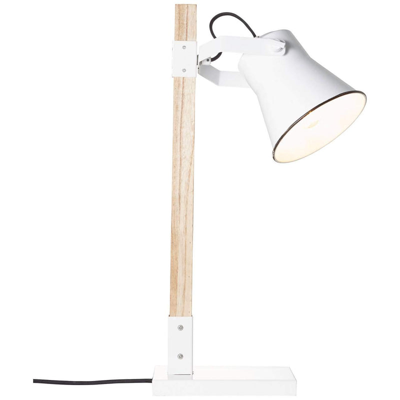 BRILLIANT Lampe Plow Tischleuchte weiß/holz hell | 1x A60, E27, 10W, geeignet für Normallampen (nicht enthalten) | Mit Schnurzwischenschalter