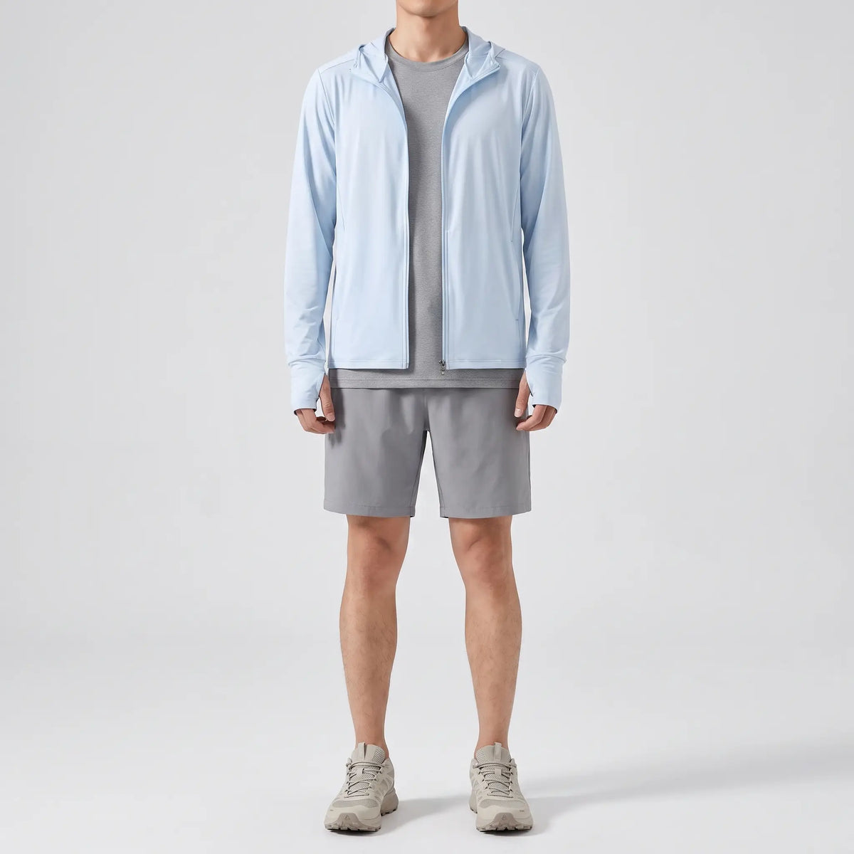 Herren Sonnenhoodie mit durchgehendem Reißverschluss – UPF 50+ belüftete Wander- und Angeljacke