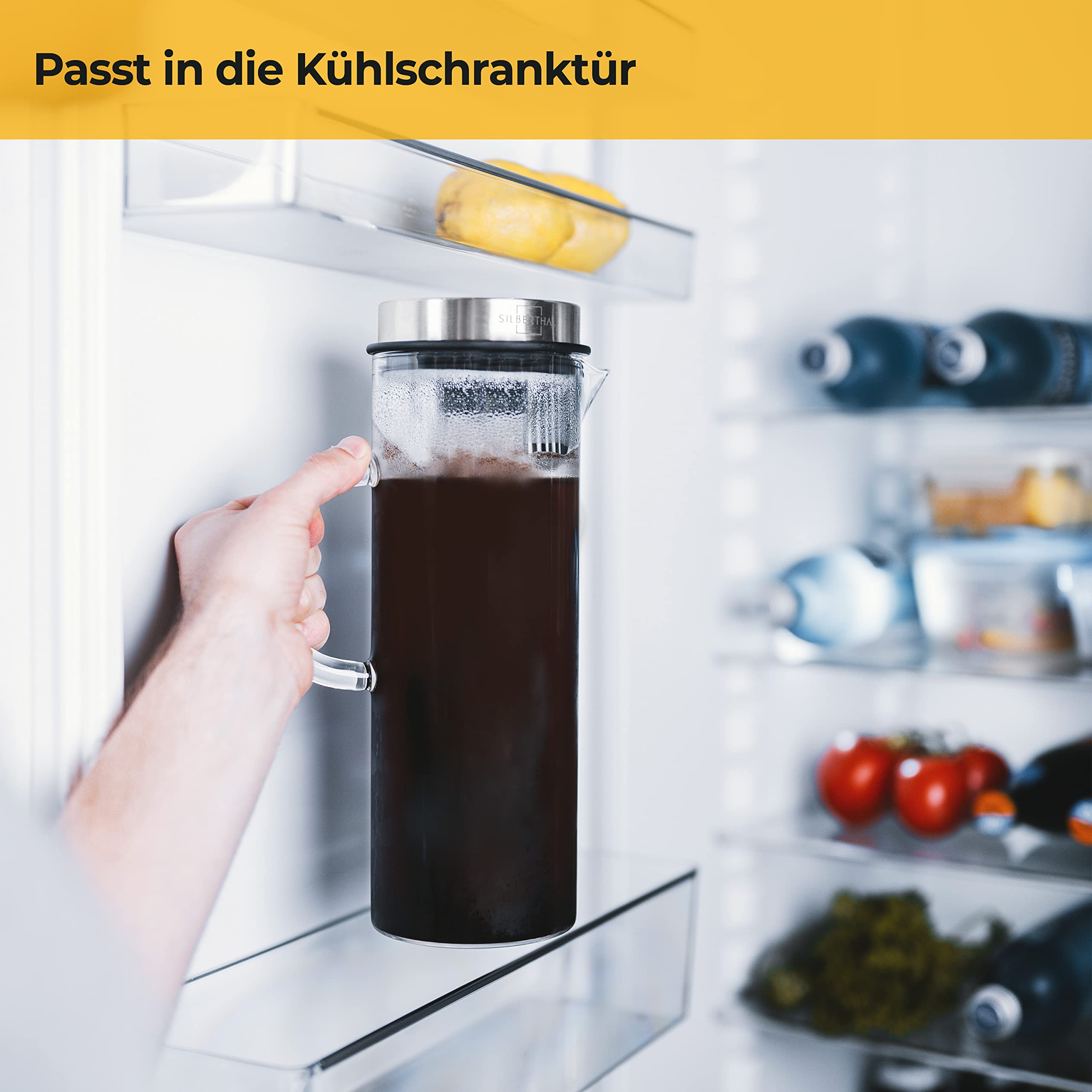 SILBERTHAL Kaffeebereiter Glas 1.3l - Cold Brew Coffee Maker mit Filter für kaltgebrühten Kaffee oder Eistee