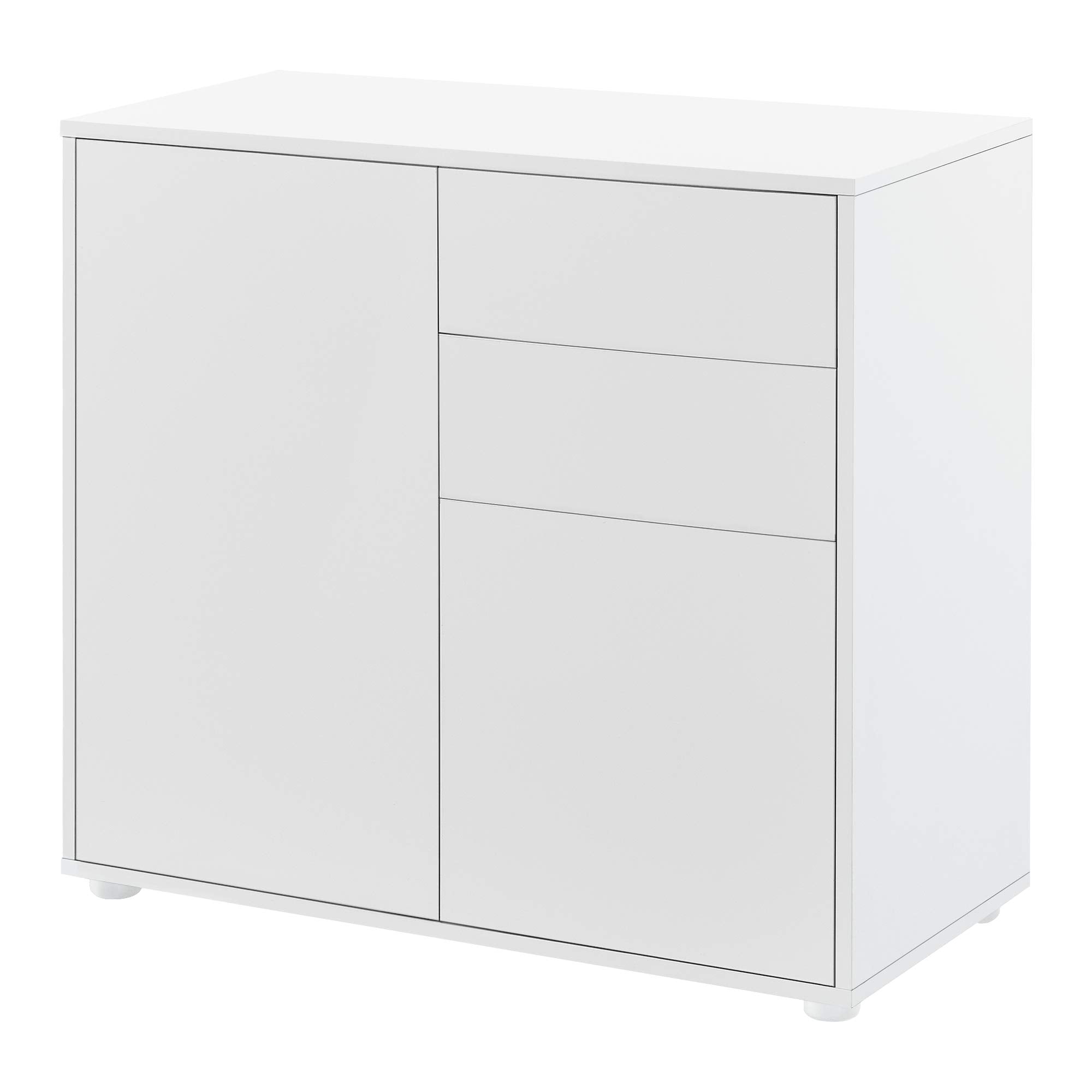 [en.casa] Sideboard Kommode 74 x 79 x 36 cm mit 2-2 Schubladen und Schranktüren Beistellschrank Spanplatte Weiß matt