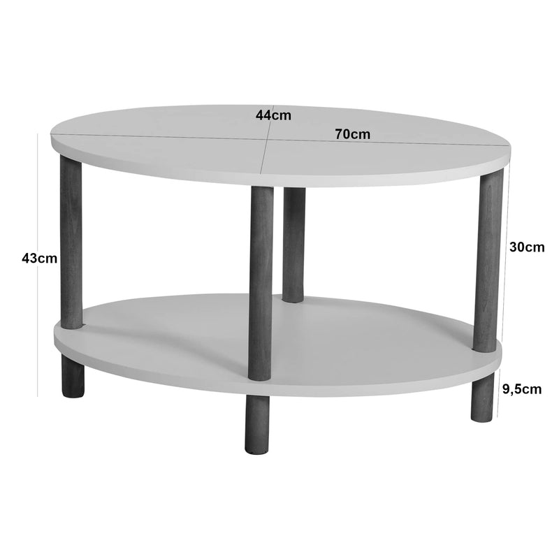 [en.casa] Couchtisch Højreby mit unterer Ablage Wohnzimmertisch Kaffeetisch 43 x 70 x 44 cm Sofatisch Oval Beistelltisch Marmor, schwarz