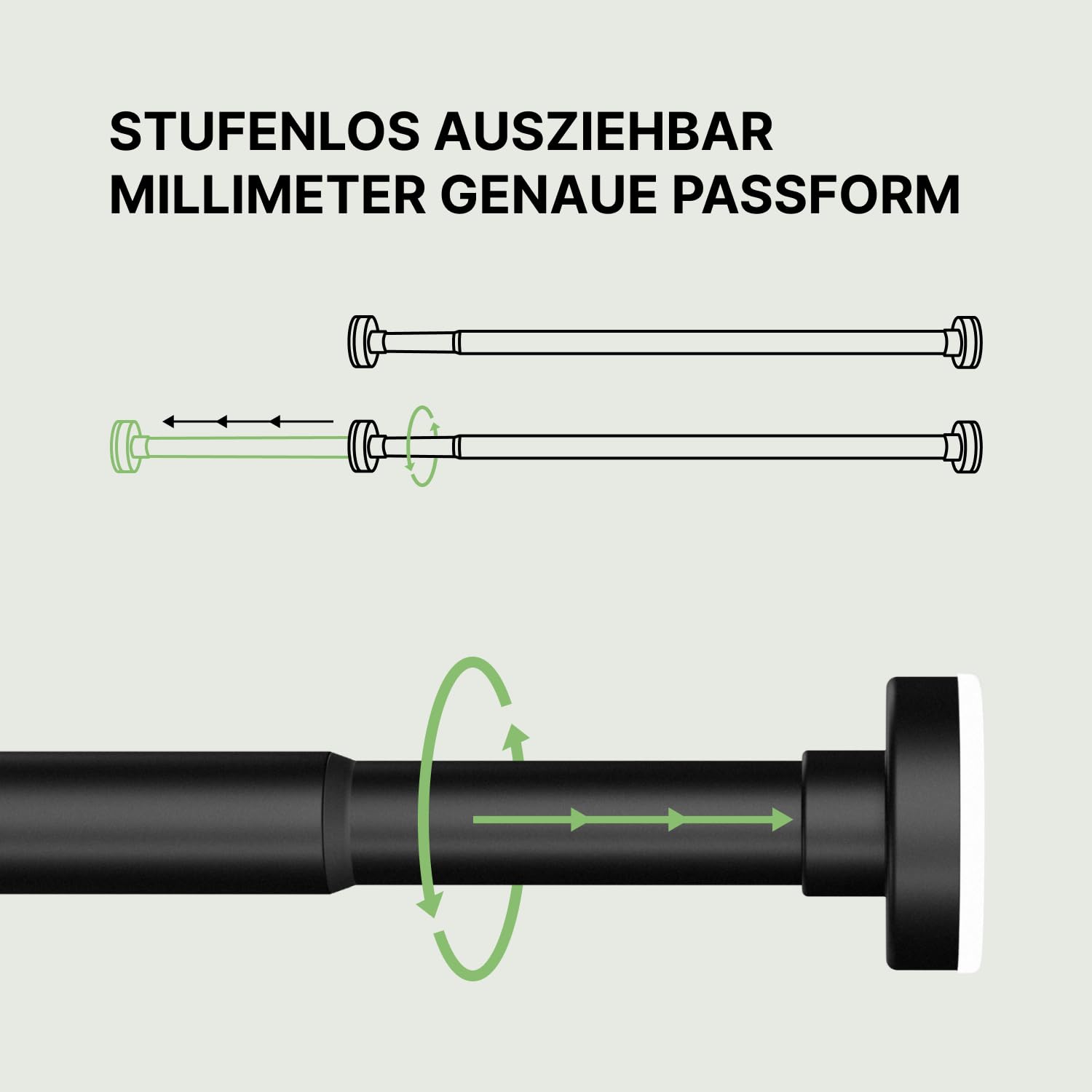 MEISENBERG Gardinenstange zum Klemmen 90-160cm - Duschstange ohne Bohren - Vorhangstange - Schwarz - Teleskopstange - 1Stück