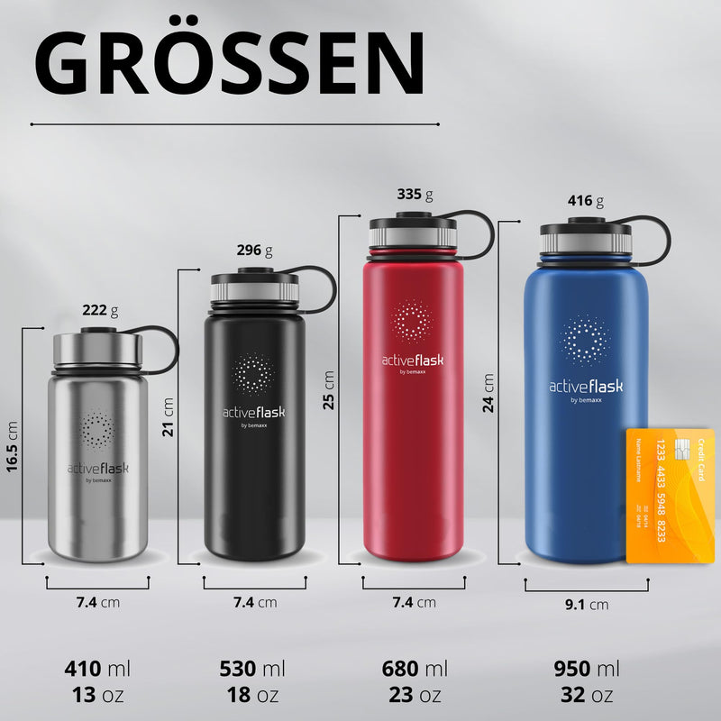 Trinkflasche Edelstahl ACTIVE FLASK + Strohhalm (3 Deckel) BPA-frei, Auslaufsicher, Kohlensäure geeignet - Wasserflasche Fahrrad Thermosflasche Isoliert Isolierflasche Sport Wasser Flasche Kinder Tee