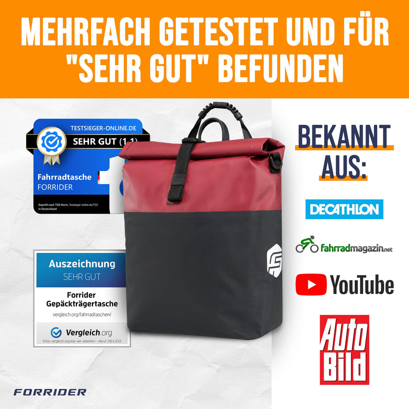 Forrider Fahrradtasche Wasserdicht für Gepäckträger [22L Volumen] mit Schultergurt | Gepäckträgertasche | Einzel | Fahrrad Tasche Packtasche hält an jedem Gepäckträger