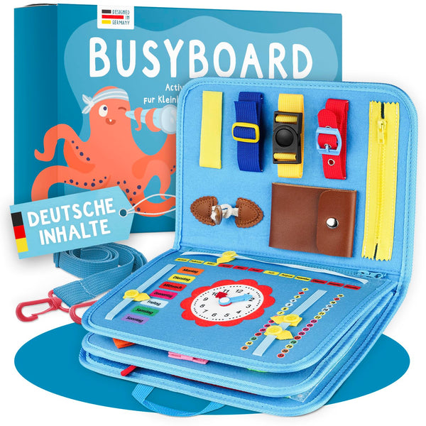 Famifidus Busy Board Deutsch - Unser Montessori Spielzeug für die Entwicklung deines Kindes I Das Activity Board als tolles Geschenk & super Reisespielzeug