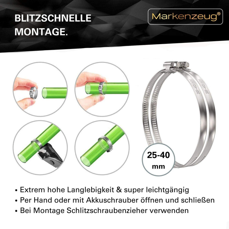 MARKENZEUG Premium Schlauchschellen Set I Edelstahl-Schlauchschellen I Schlauchschellen rostfrei I Für Waschmaschine & Pool oder Auto I 24-40mm Durchmesser I 13er Set