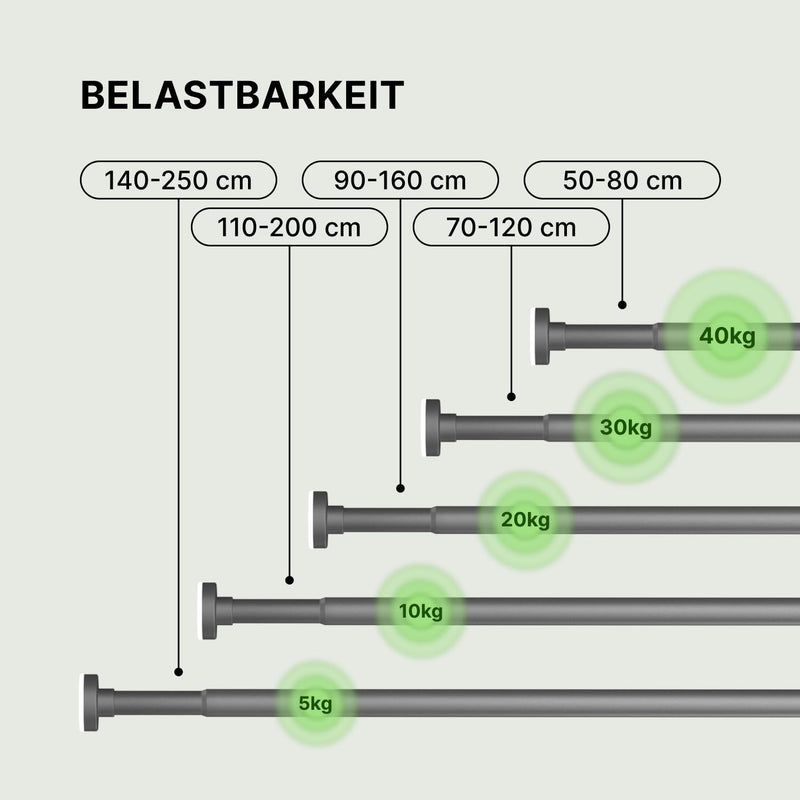 MEISENBERG Gardinenstange zum Klemmen 90-160cm - Duschstange ohne Bohren - Vorhangstange - Silber - Teleskopstange - 2Stücks