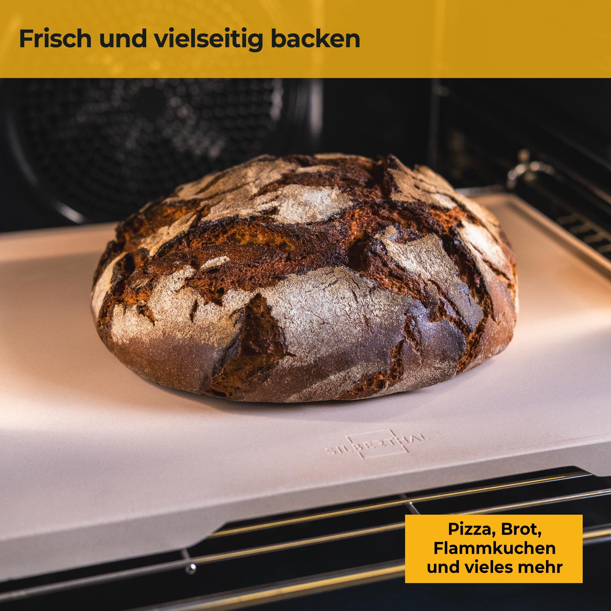 SILBERTHAL Pizzastein für Gasgrill & Backofen – Rechteckig 30×38 cm – Steinplatte aus Cordierit zum Pizza- & Brotbacken