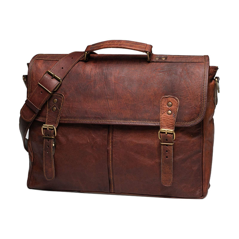 NAMA 'Charlie' Umhängetasche Echtes Leder L 16 Zoll Messenger Bag Schultertasche Vintage Aktentasche Business Tasche Lehrertasche Laptoptasche Naturleder Braun