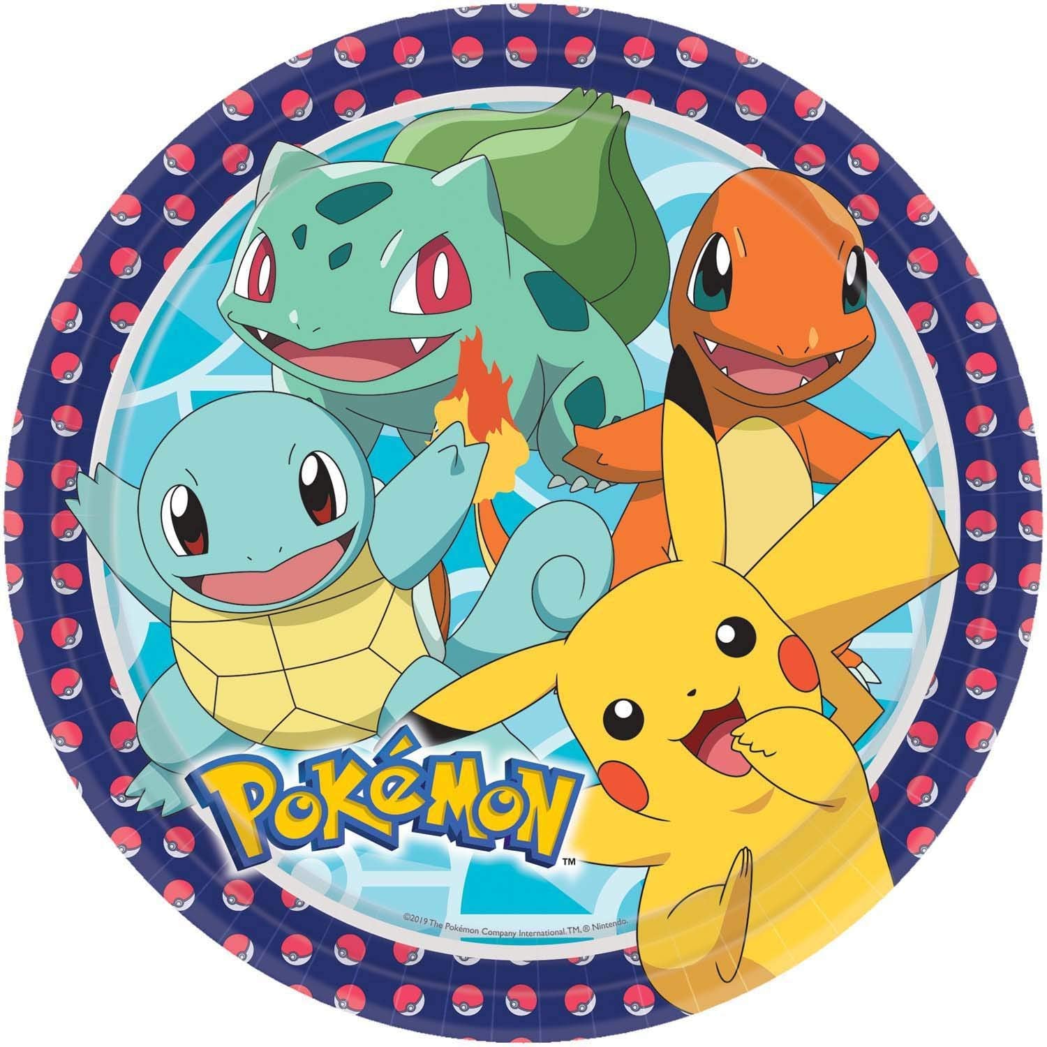 Amscan 10025587 9904820 - Teller Pokemon, Druchmesser 22,8 cm, Pappteller, Einwegteller, Kindergeburtstag, 8 Stück (1er Pack)