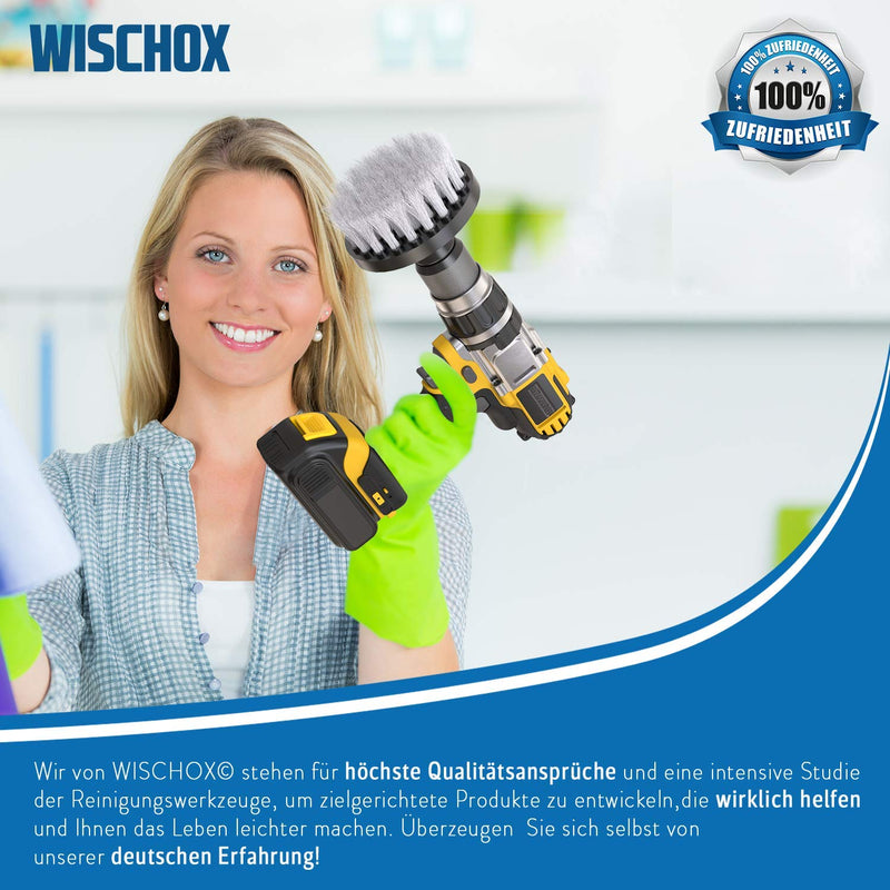 WISCHOX® Premium Bürstenaufsatz Bohrmaschine I Bürste Akkuschrauber I Felgenbürste Reinigungsbürste I Polsterreiniger Fliesenreiniger I Drill Brush I 4 er Set