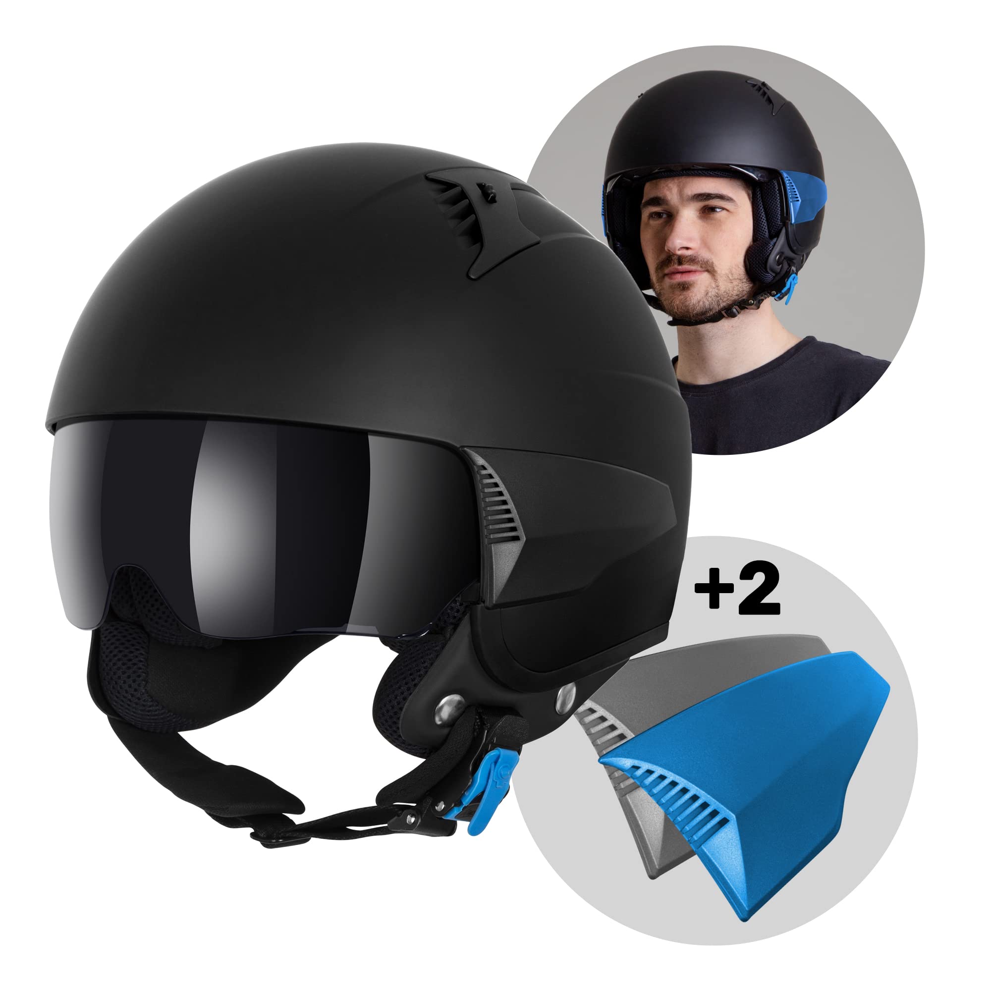 Westt Rover - Jethelm Motorradhelm Helm - Sonnenblende Retro Stil