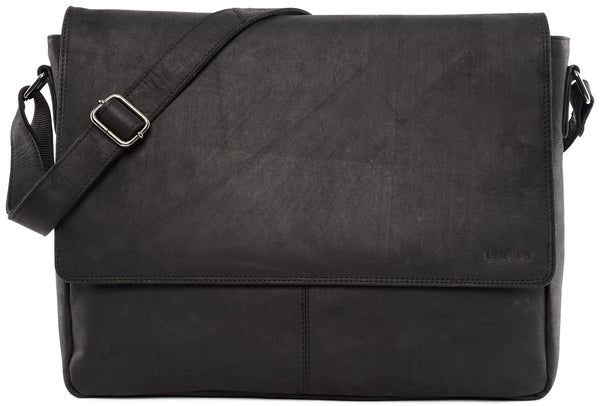 LEABAGS Leder Aktentasche Herren & Damen I Echtleder Laptoptasche bis 15 Zoll I Umhängetasche mit Schultergurt I Schultertasche I Messenger Bag I Arbeitstasche I Lehrertasche I Nature Schwarz