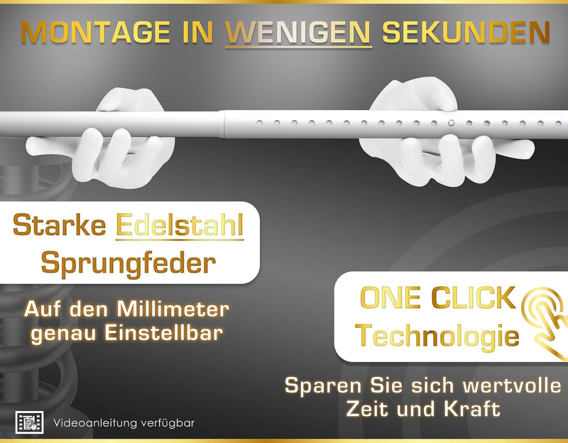 MEISENBERG Gardinenstange Ohne Bohren 120-170 cm Ø32mm, Weiß – Teleskopstange, Klemmstange Ausziehbar, Vorhangstange Zum Klemmen – Ideal für Vorhang & Gardinen