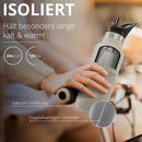 Trinkflasche Edelstahl mit Strohhalm, Infuser + 3 Deckel: BPA-frei, Auslaufsicher, Kohlensäure geeignet - Wasserflasche Fahrrad Thermosflasche Isoliert Isolierflasche Sport Wasser Flasche Kinder Tee