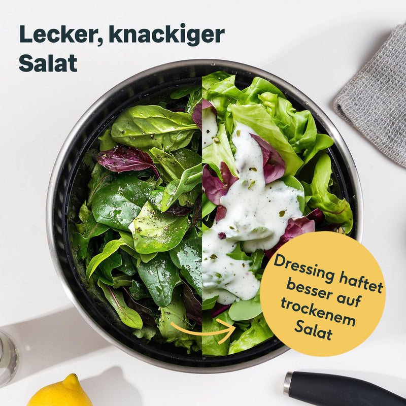 SILBERTHAL Salatschleuder Edelstahl mit Deckel 4,5l groß & rutschfestem Boden - Salad Spinner mit Kurbelantrieb & Stopptaste - BPA-frei & Spülmaschinenfest